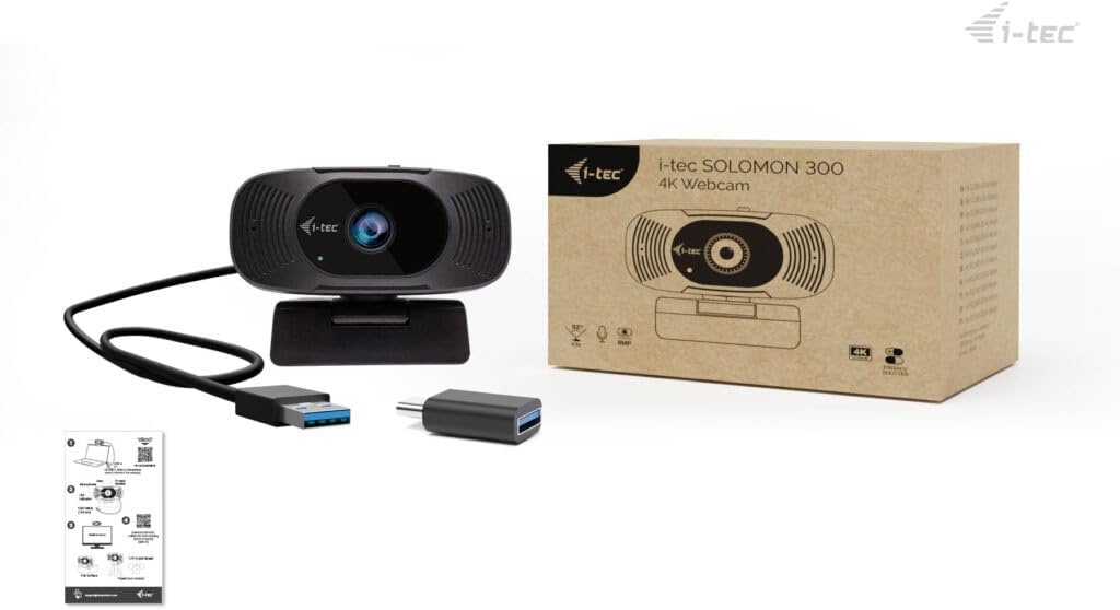 Webcam I-TEC Solomon 300 4K Ultra HD 8.3 MP com Microfone USB 3.0 e Adaptador USB-C - Imagem 8