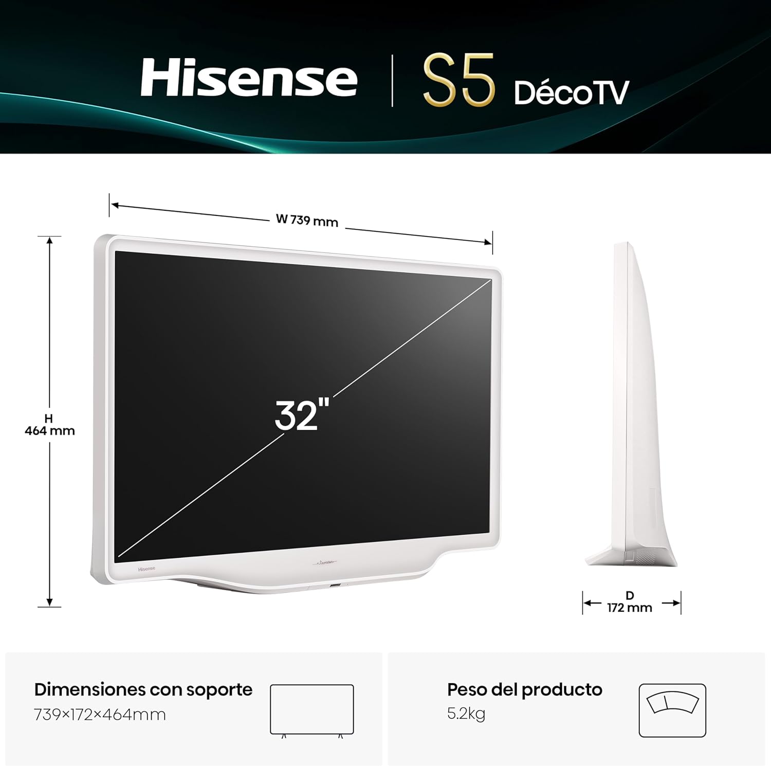 HISENSE Série S5Q Deco TV 32INCH QLED FHD 60 Hz HDMI USB RJ45 - Imagem 2