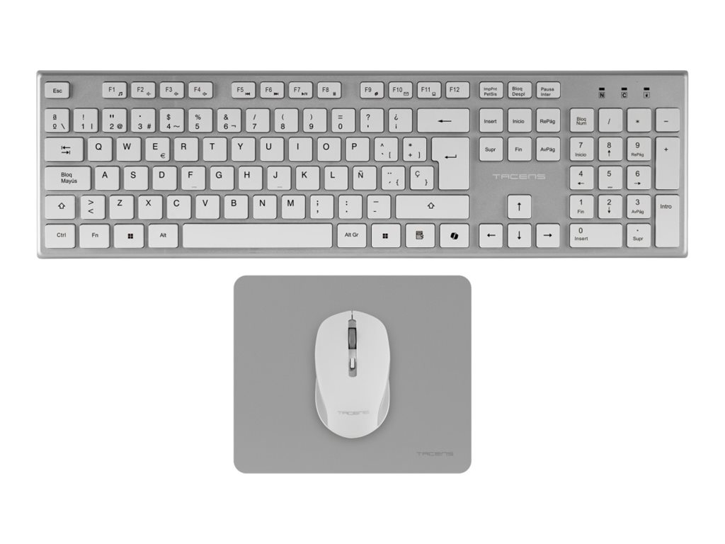 Conjunto 3-em-1 Tacens Zenith Teclado + Rato + Tapete Sem Fios 2.4GHz Full Size QWERTY Português Branco - Imagem 1