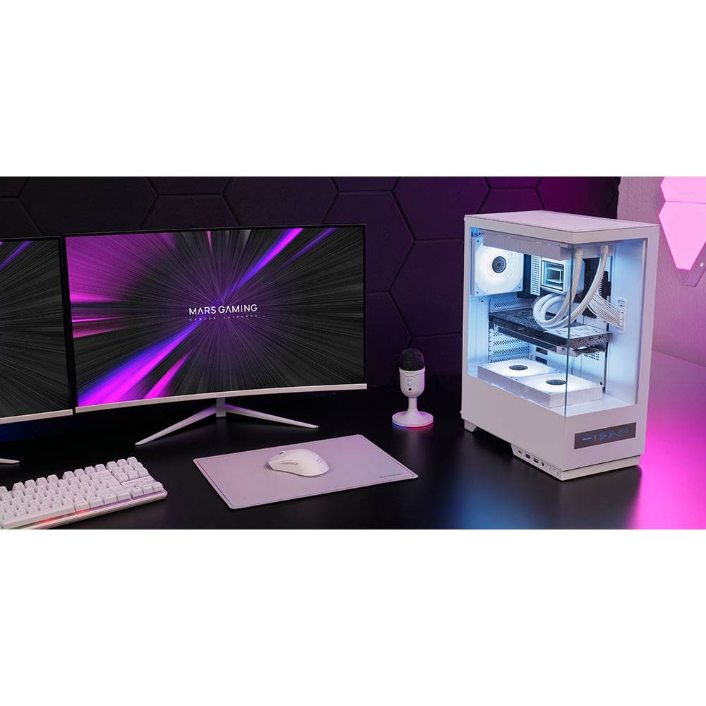 Caixa PC ATX Mars Gaming MC-PULSAR com Ecrã LCD Painel de Vidro Temperado e Passagem de Cabos Branco - Imagem 7