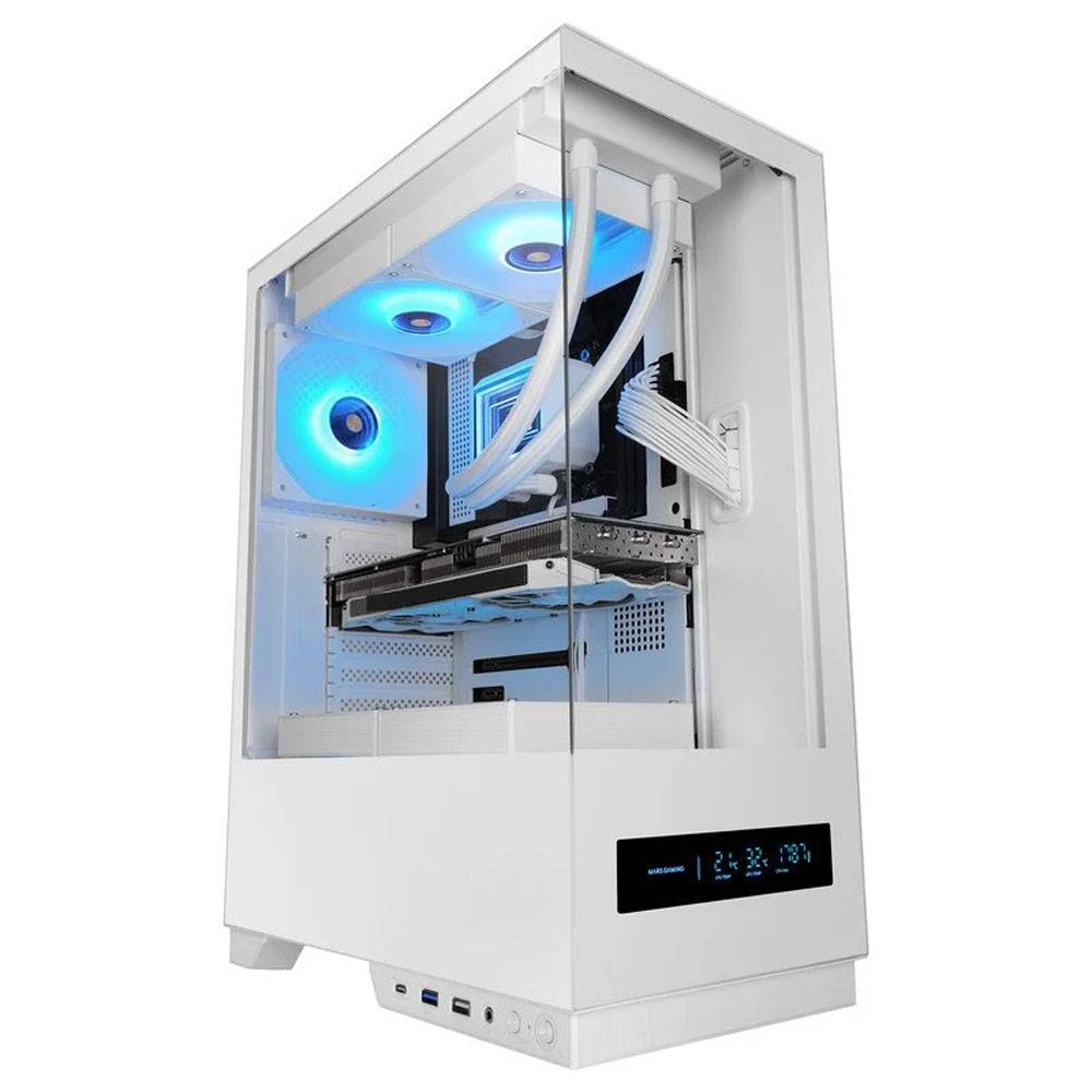 Caixa PC ATX Mars Gaming MC-PULSAR com Ecrã LCD Painel de Vidro Temperado e Passagem de Cabos Branco