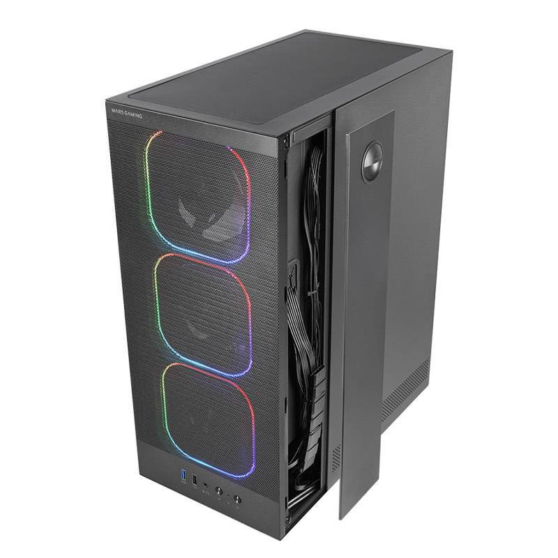 Caixa ATX Mars Gaming MC-NEBULA com 4 Ventoinhas ARGB Hub de Controlo Vidro Temperado e Mesh Preto - Imagem 3