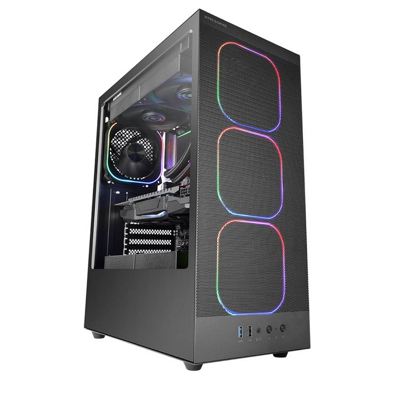 Caixa ATX Mars Gaming MC-NEBULA com 4 Ventoinhas ARGB Hub de Controlo Vidro Temperado e Mesh Preto - Imagem 1