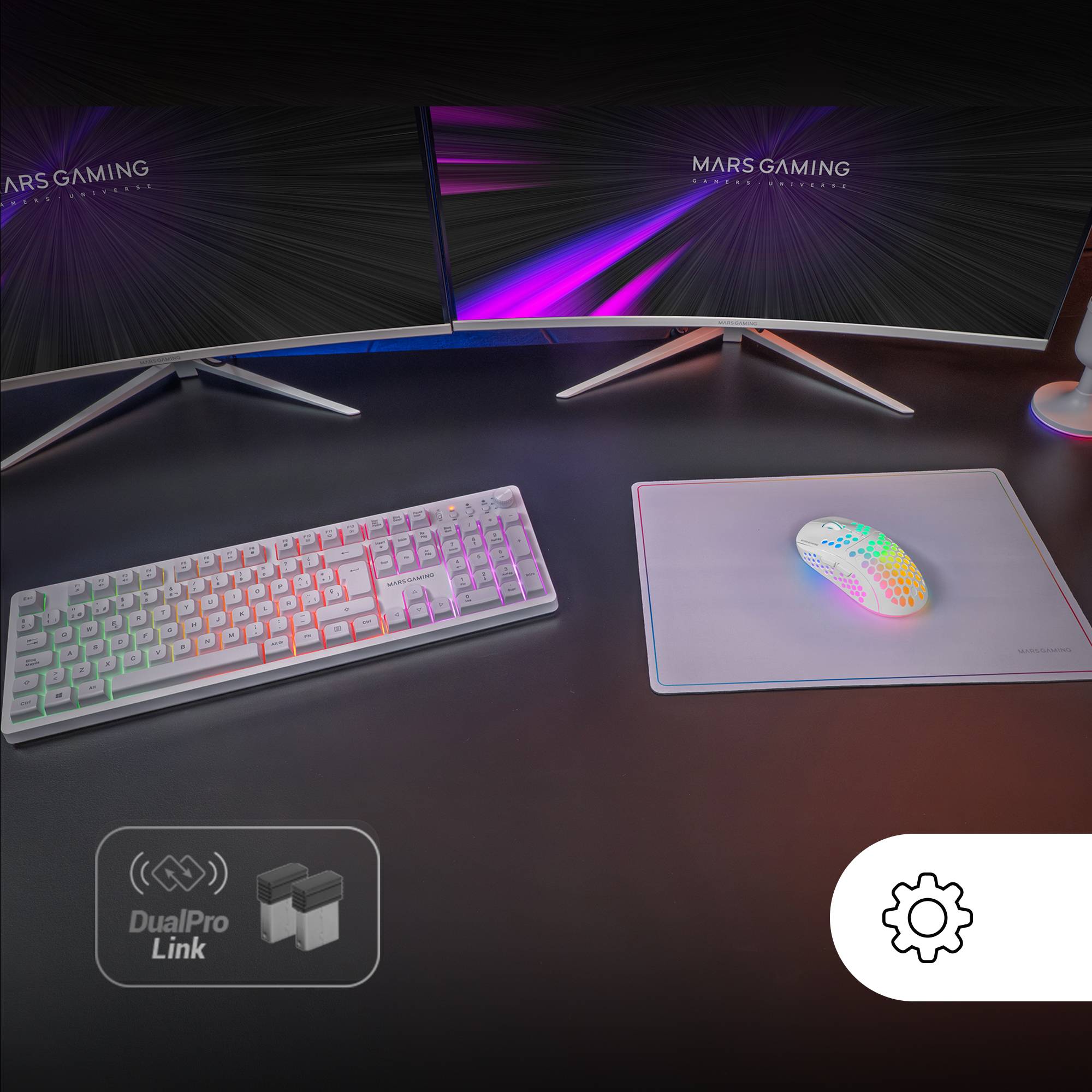 Combo Gaming 3-em-1 Mars Gaming MCPWX RGB Teclado + Rato + Tapete Branco - Imagem 2