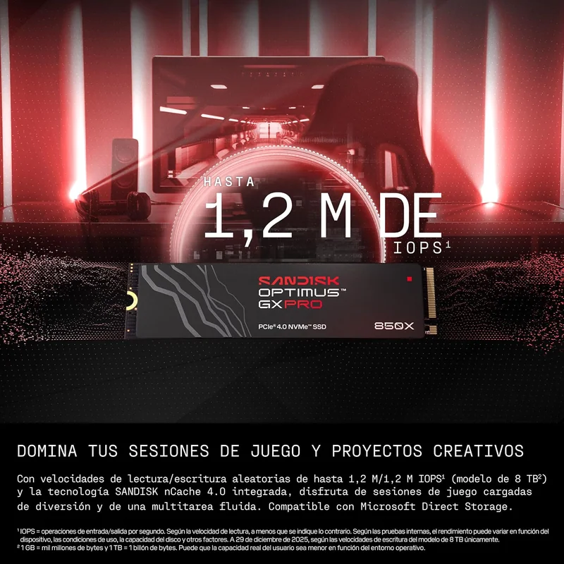 Disco SSD SanDisk Optimus GX PRO 850X 8TB M.2 2280 PCIe 4.0 NVMe 7200MBps - Imagem 2