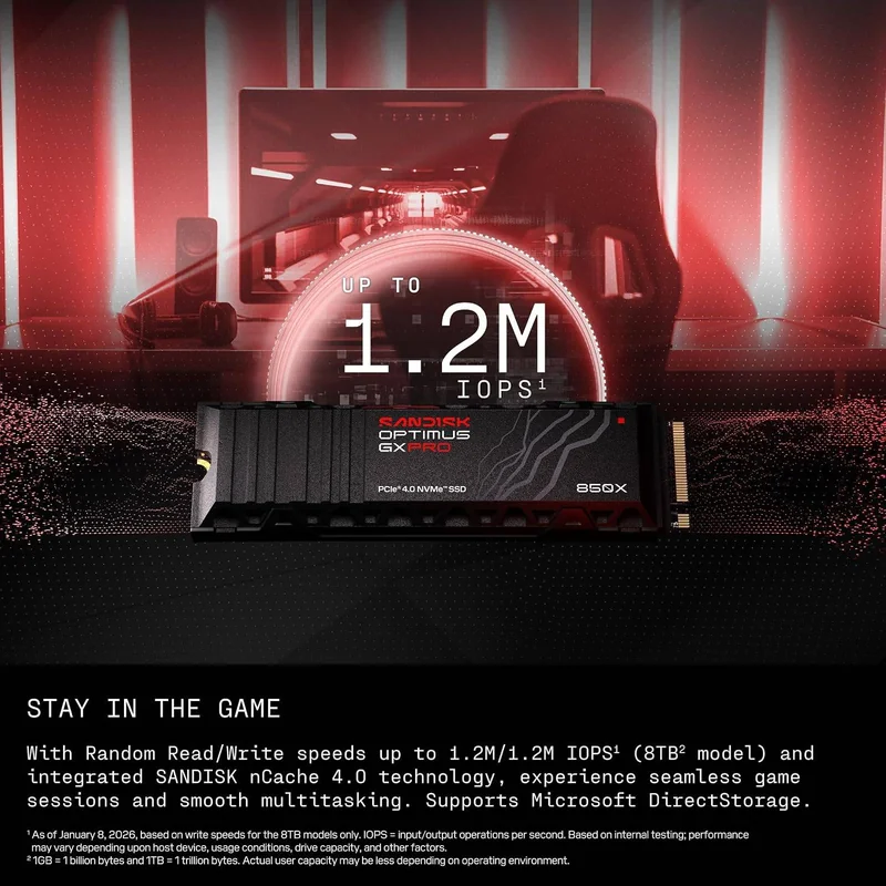 Disco SSD SanDisk Optimus GX PRO 850X 1TB NVMe com Dissipador - Imagem 2