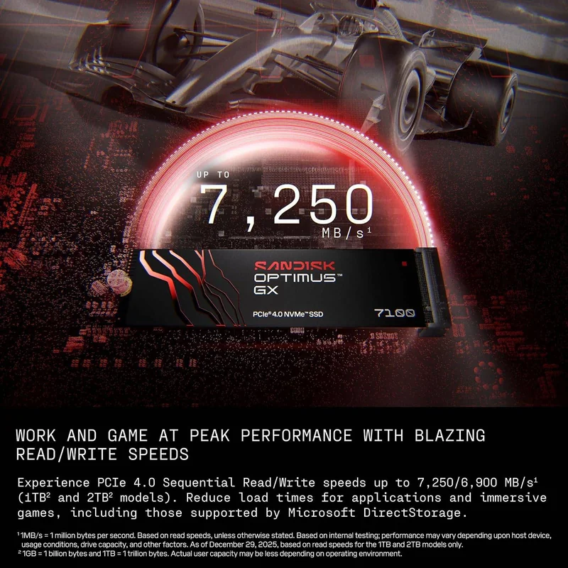 SSD SanDisk Optimus GX 7100 2TB M.2 2280 NVMe PCIe 4.0 x4 até 7250MB/s - Imagem 2