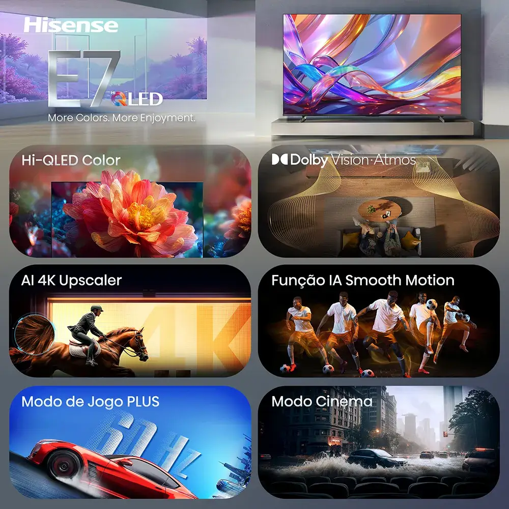 Smart TV Hisense 43E7S 43" QLED 4K UHD HDR Quantum Dot Direct LED VIDAA 60Hz Preto - Imagem 3