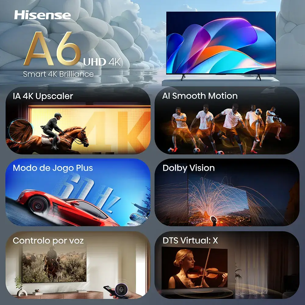 Smart TV Hisense 55A6S 55" 4K UHD HDR Direct LED Smart TV VIDAA 60Hz HDMI USB RJ45 Preto - Imagem 3