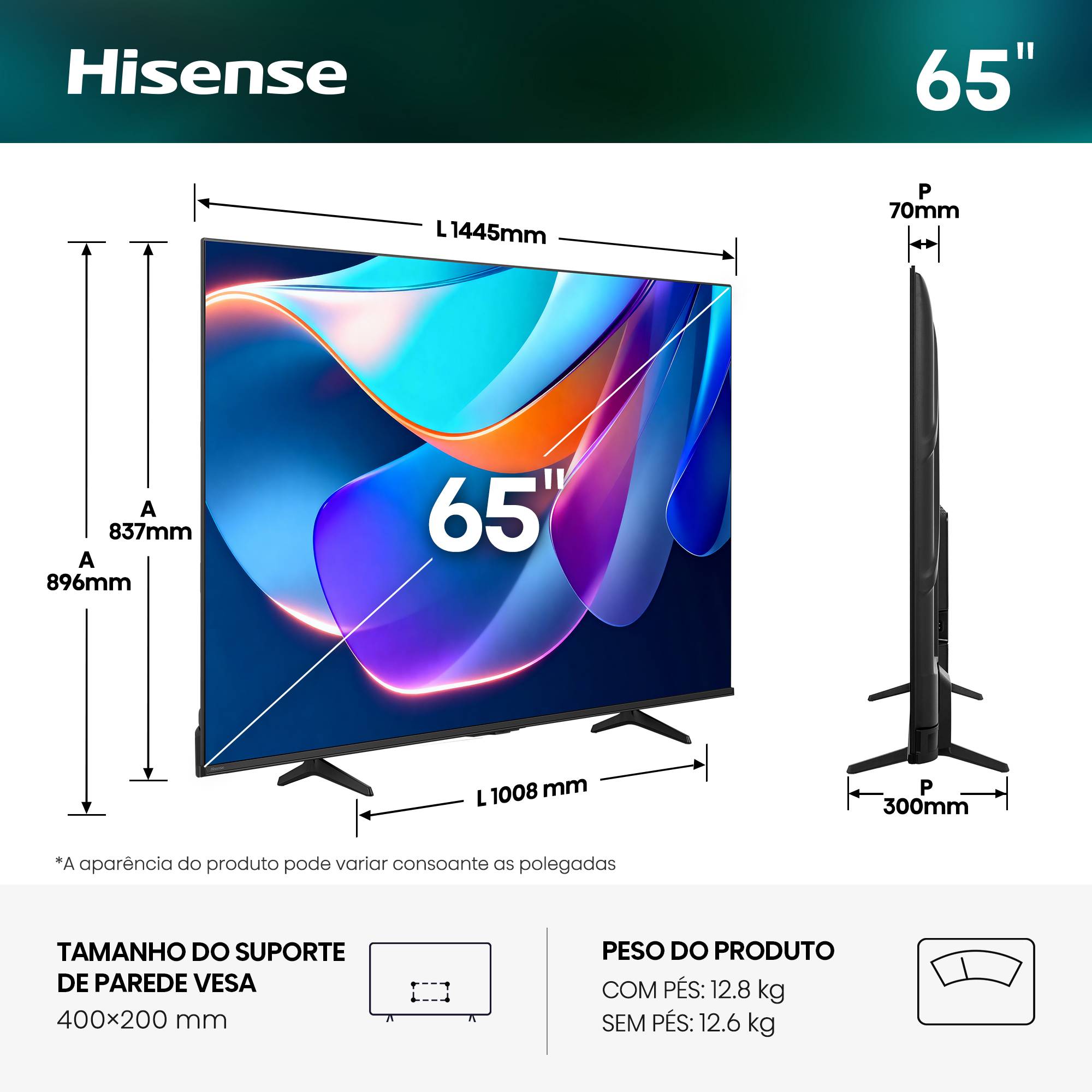 Smart TV Hisense 65A6S 65" 4K UHD HDR Direct LED VIDAA 60Hz Preto - Imagem 2