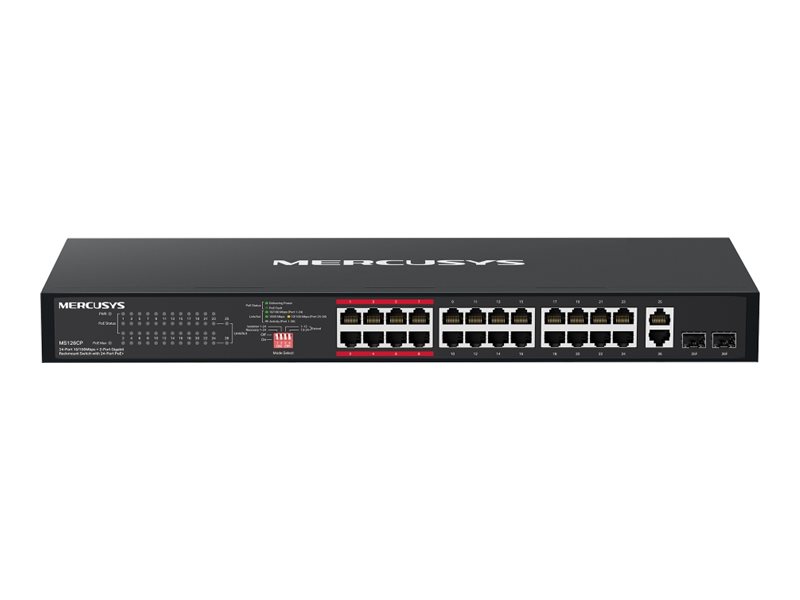 Switch PoE Mercusys MS126CP 24 Portas 10/100 PoE+ 295W 2 Portas Gigabit Combo Rackmount