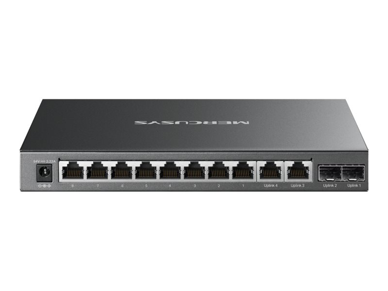 Switch Gigabit Mercusys MS112GMP 12 Portas (8 PoE+ 110W) 2 Uplink 2 SFP Metal Desktop/Parede