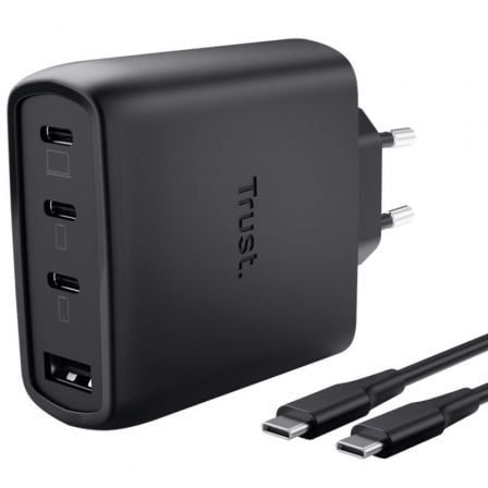 Carregador de Parede Trust Maxo GaN 65W 4 Portas 3x USB-C + 1x USB-A com Cabo Incluído Preto