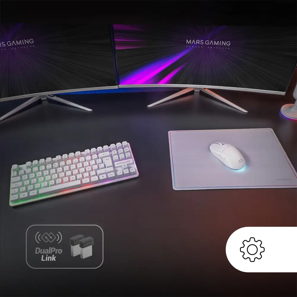 Combo Gaming 3-em-1 Mars Gaming MCPWTKL Teclado TKL Wireless Rato e Tapete Layout PT Branco - Imagem 2