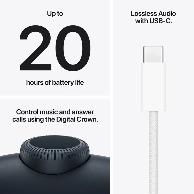 Auscultadores Apple AirPods Max 2 USB-C Bluetooth Cancelamento de Ruído Ativo Meia-noite - Imagem 7