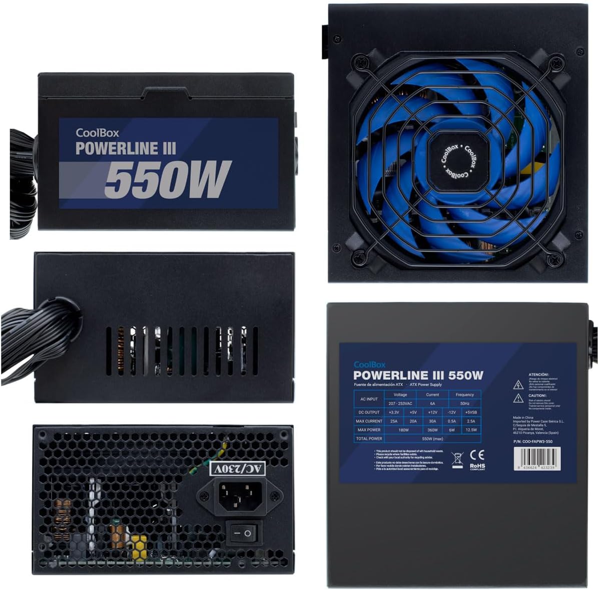 COOLBOX FONTE DE ALIMENTACION ATX POWERLINE III 550W 85 EFI - Imagem 3