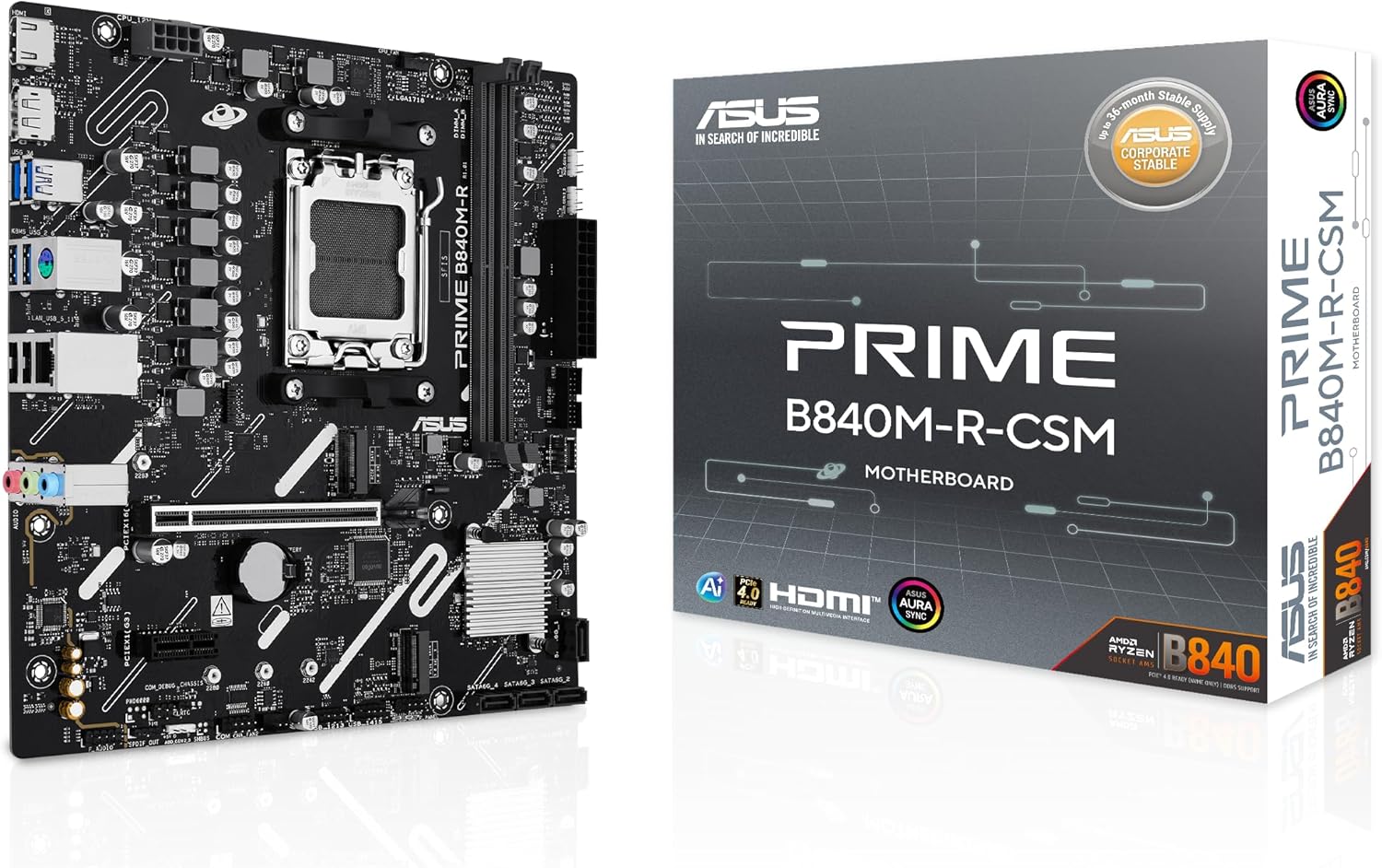 Motherboard ASUS B840 AMD mATX DDR5 HDMI DisplayPort PCIe 4.0 2x M.2 - Imagem 1