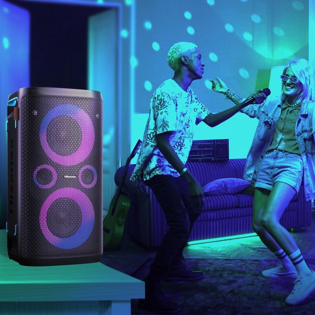Coluna Hisense Party Storm PartyRocket Series 300W Bluetooth 5.0 IPX4 com Karaoke e Carregamento Sem Fios