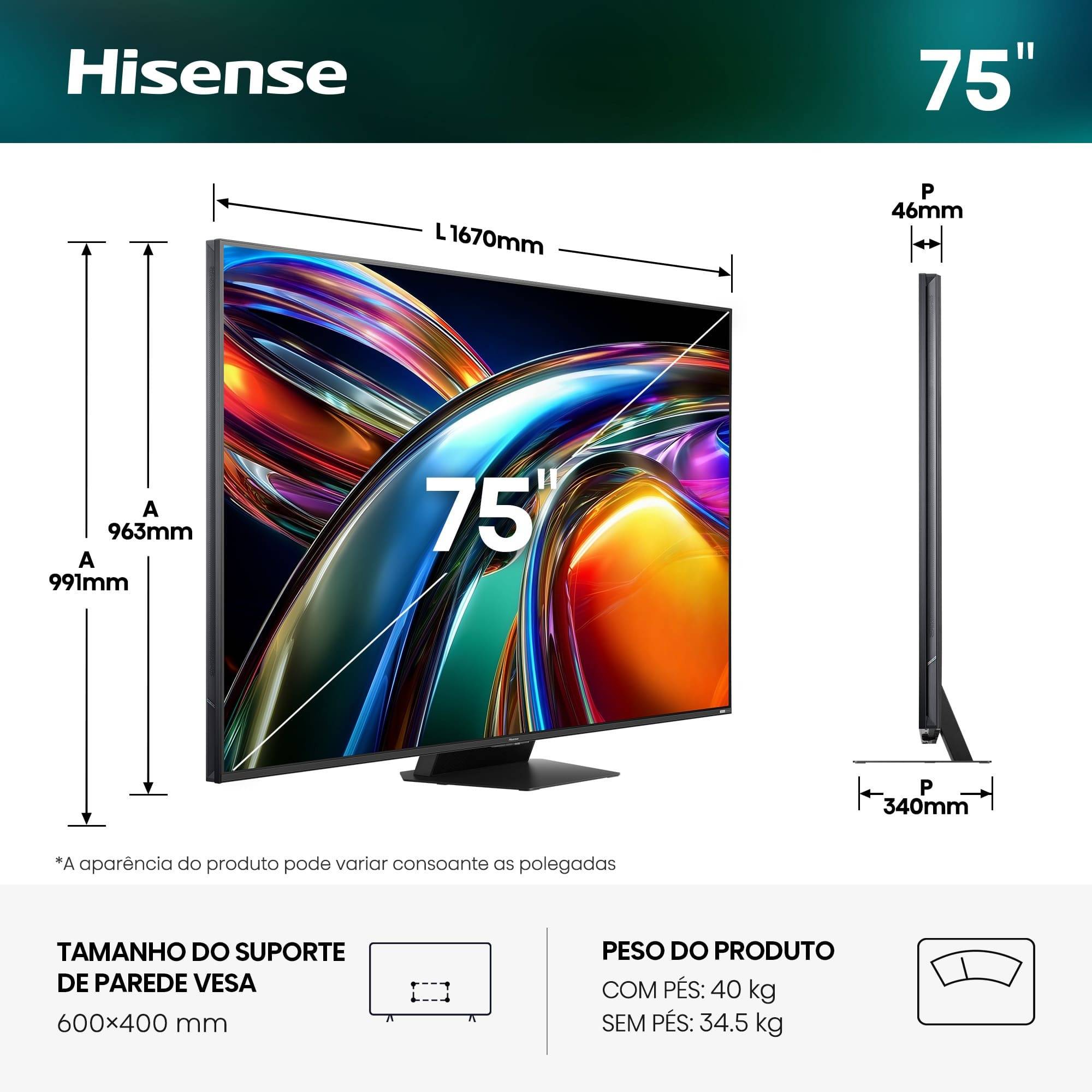 Televisão Hisense 75" Série UR9S RGB MiniLED Ultra HD AI 4K 180Hz WiFi Bluetooth - Imagem 2