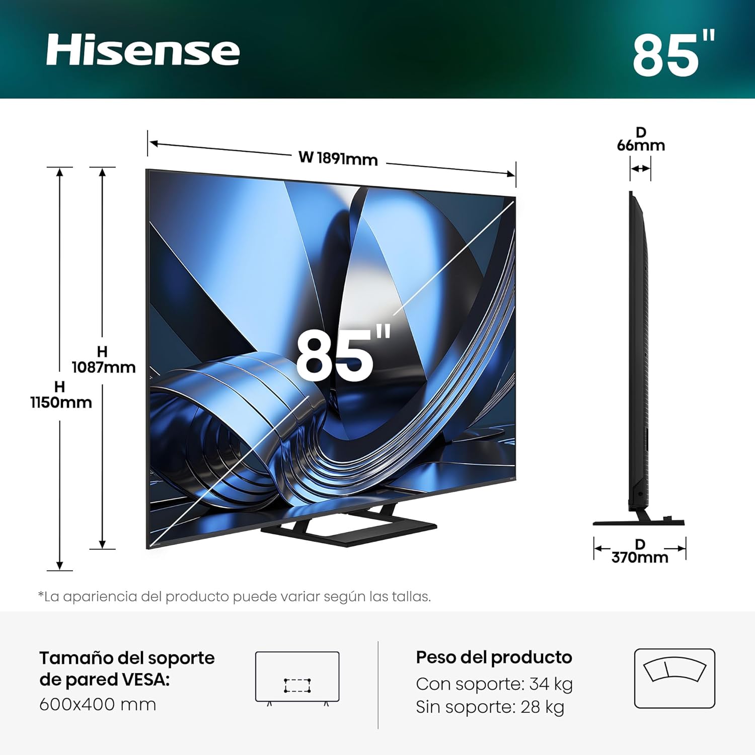 Smart TV Hisense 85" Série MiniLED U7SE Ultra HD 4K 144Hz HDMI USB WiFi Bluetooth - Imagem 2
