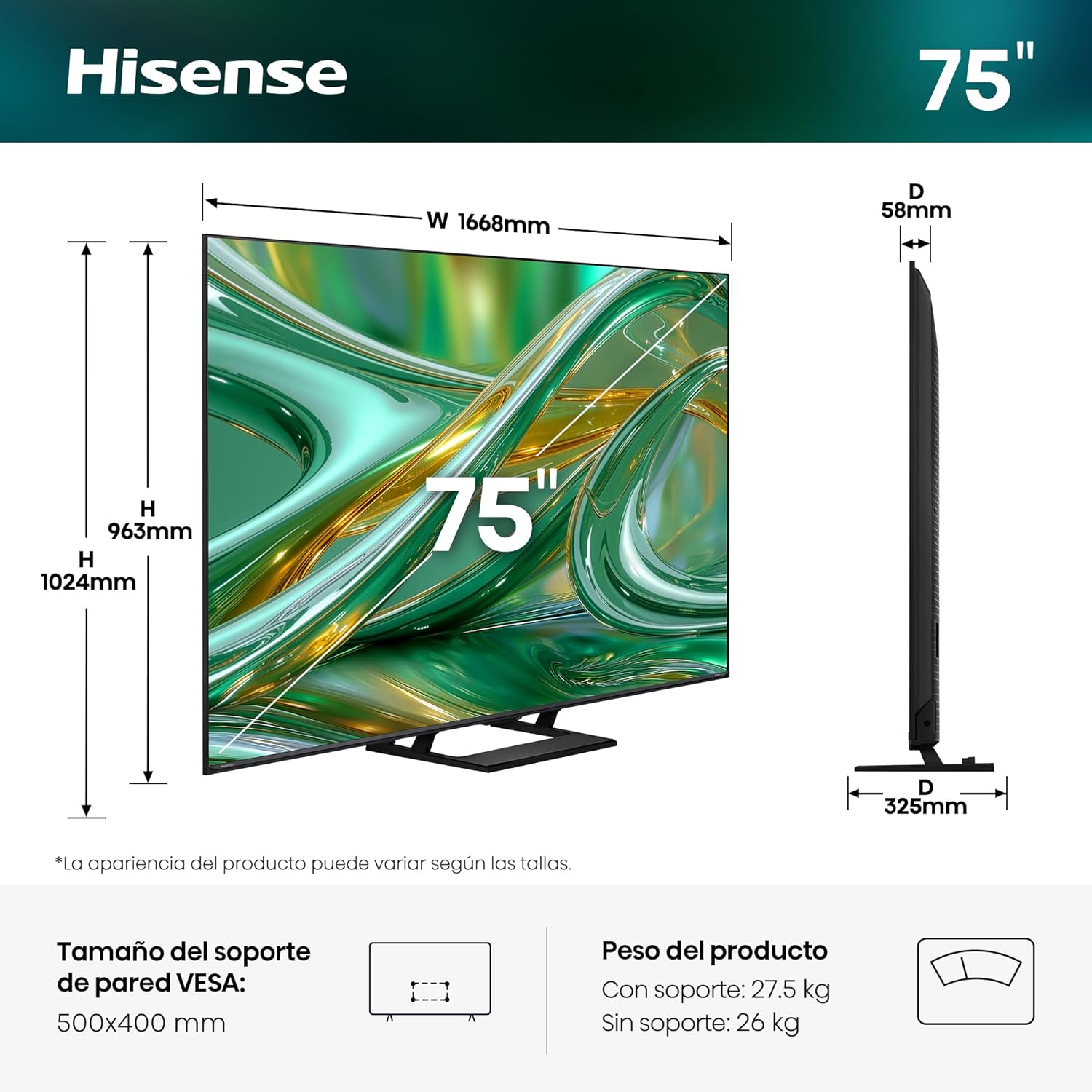 Televisão HISENSE Serie E8S 75" MiniLED QLED Ultra HD 144Hz WiFi Bluetooth - Imagem 2
