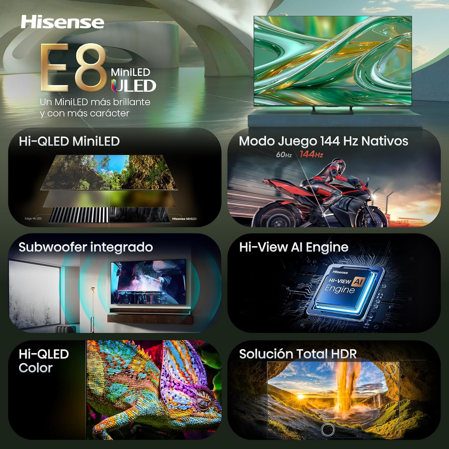 Televisão HISENSE Serie E8S 75" MiniLED QLED Ultra HD 144Hz WiFi Bluetooth - Imagem 3