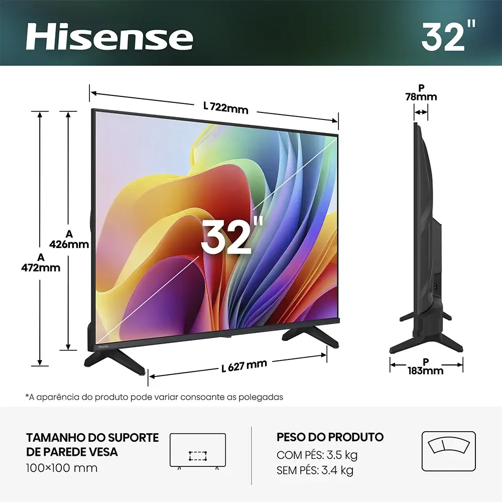 Smart TV Hisense Serie A4S 32" DLED HD 60Hz USB HDMI WiFi - Imagem 2