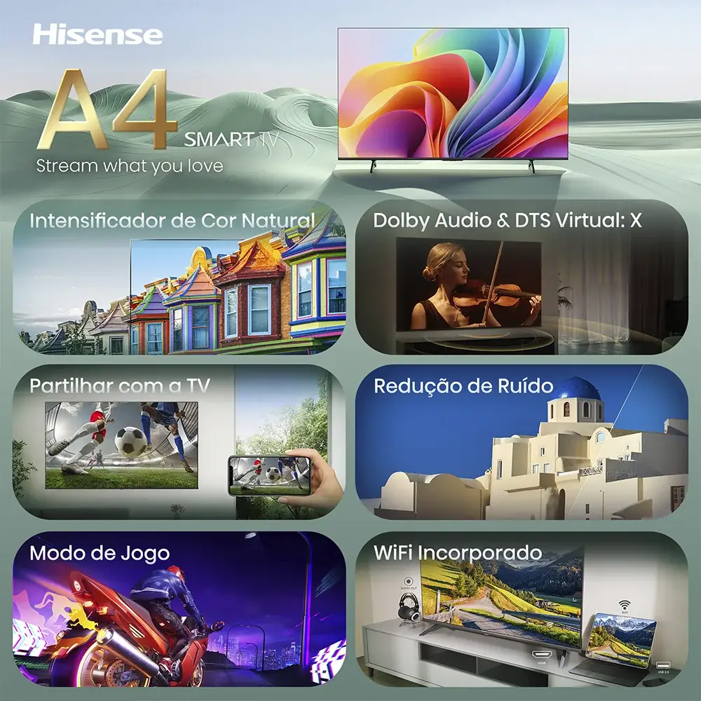 Televisão Smart TV Hisense Série A4S 40" Full HD DLED 60Hz WiFi HDMI USB - Imagem 3