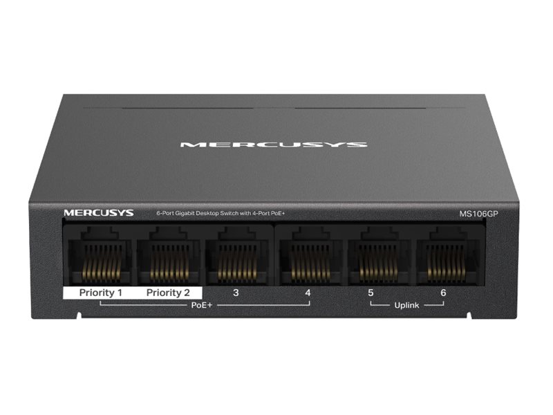 Mercusys MS106GP V1 - Interruptor - 6 x 10/100/1000 (4 PoE+) - desktop, montável na parede - PoE+ (65 W)