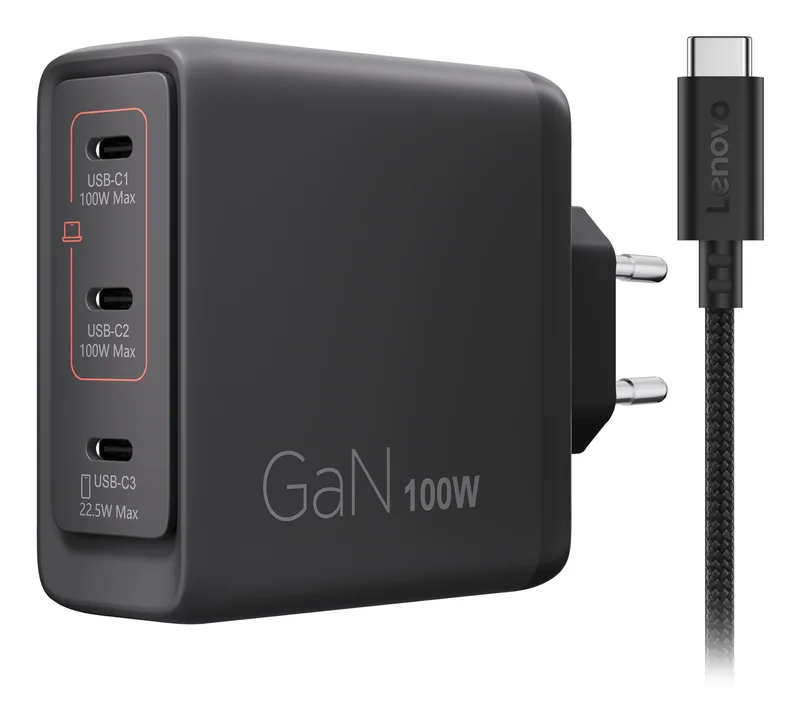 Carregador Lenovo Multi-port 100W GaN USB-C Preto - Imagem 2