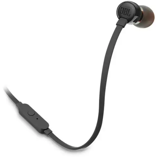 Auriculares In-Ear JBL T110 com Microfone e Cabo Plano Anti-Nós Preto