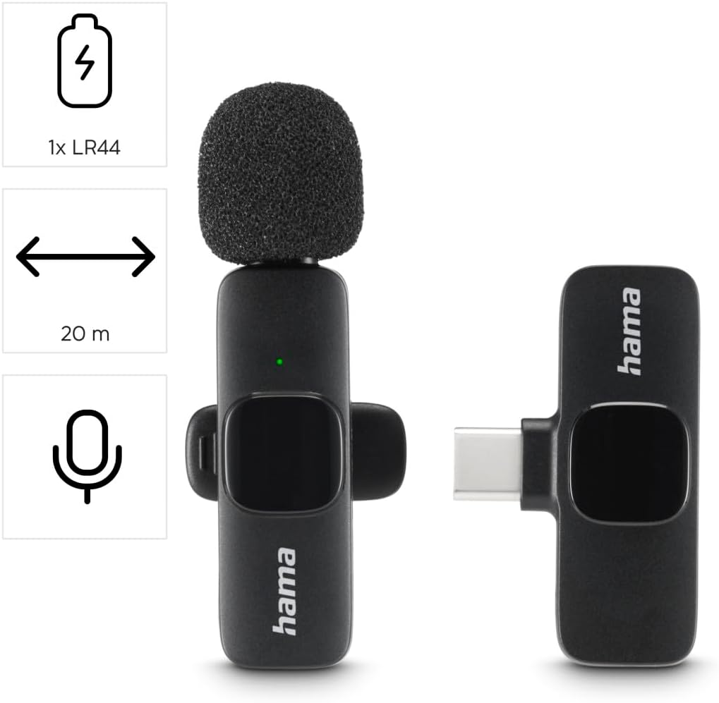 Microfone de Lapela Sem Fios Hama Smart Wireless Clip-on para Telemóveis e Smartphones - Imagem 2
