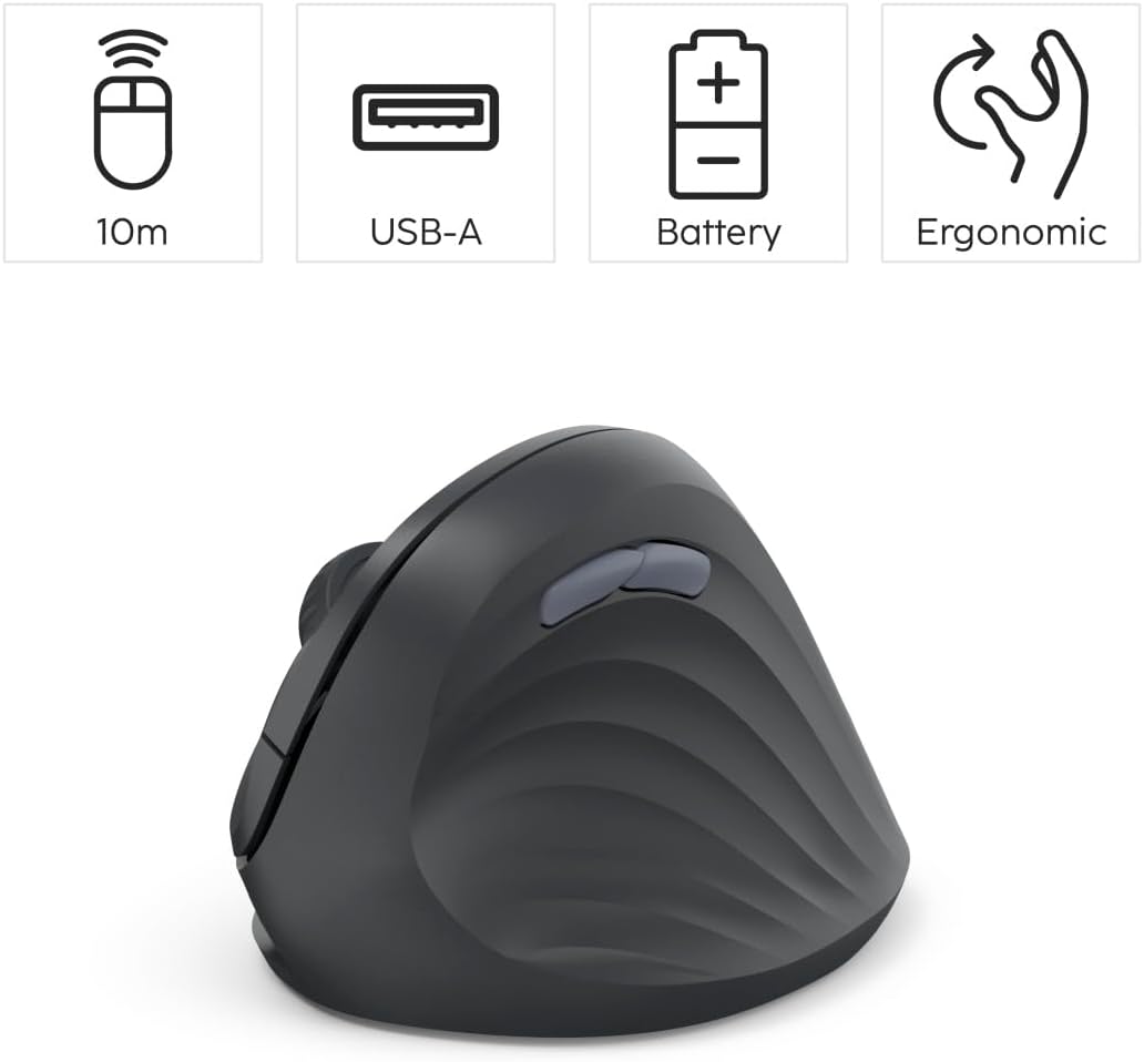 Rato Sem Fio Hama EWM-500R Vertical Ergonómico Ótico 7 Botões Preto - Imagem 2