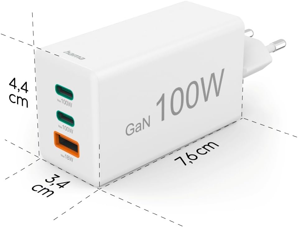 Carregador Hama Fast Charger GaN 100W 2x USB-C 1x USB-A Branco - Imagem 17