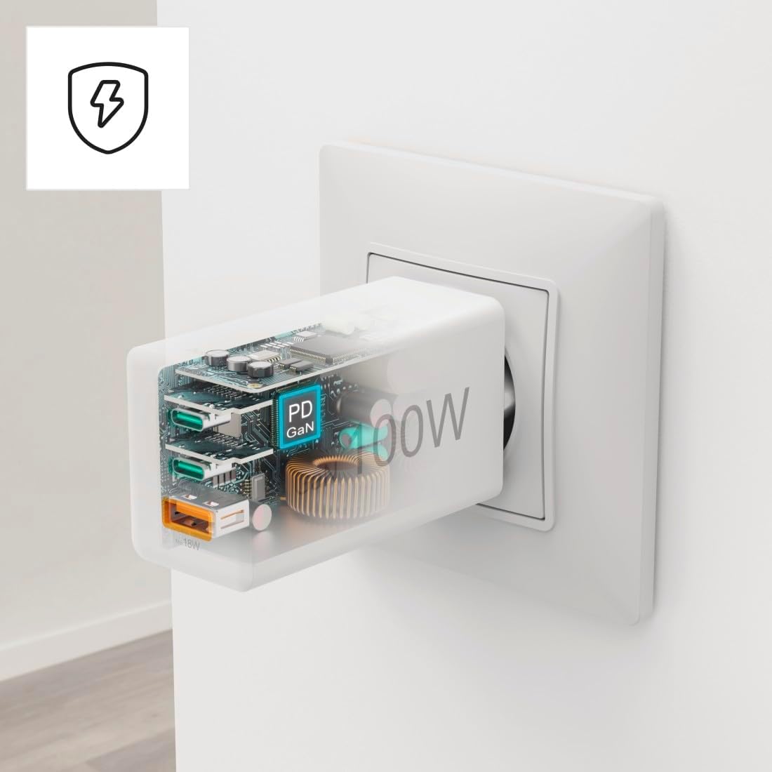 Carregador Hama Fast Charger GaN 100W 2x USB-C 1x USB-A Branco - Imagem 3