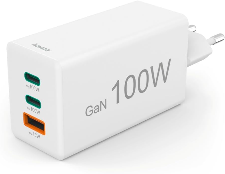 Carregador Hama Fast Charger GaN 100W 2x USB-C 1x USB-A Branco