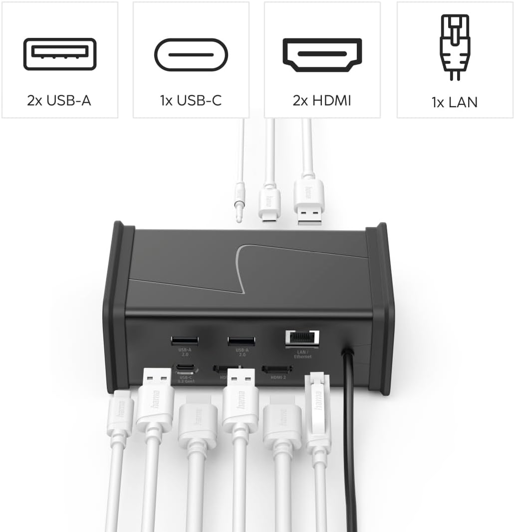 Hub USB-C HAMA 9 Portas 2x HDMI USB-A USB-C LAN Preto - Imagem 2