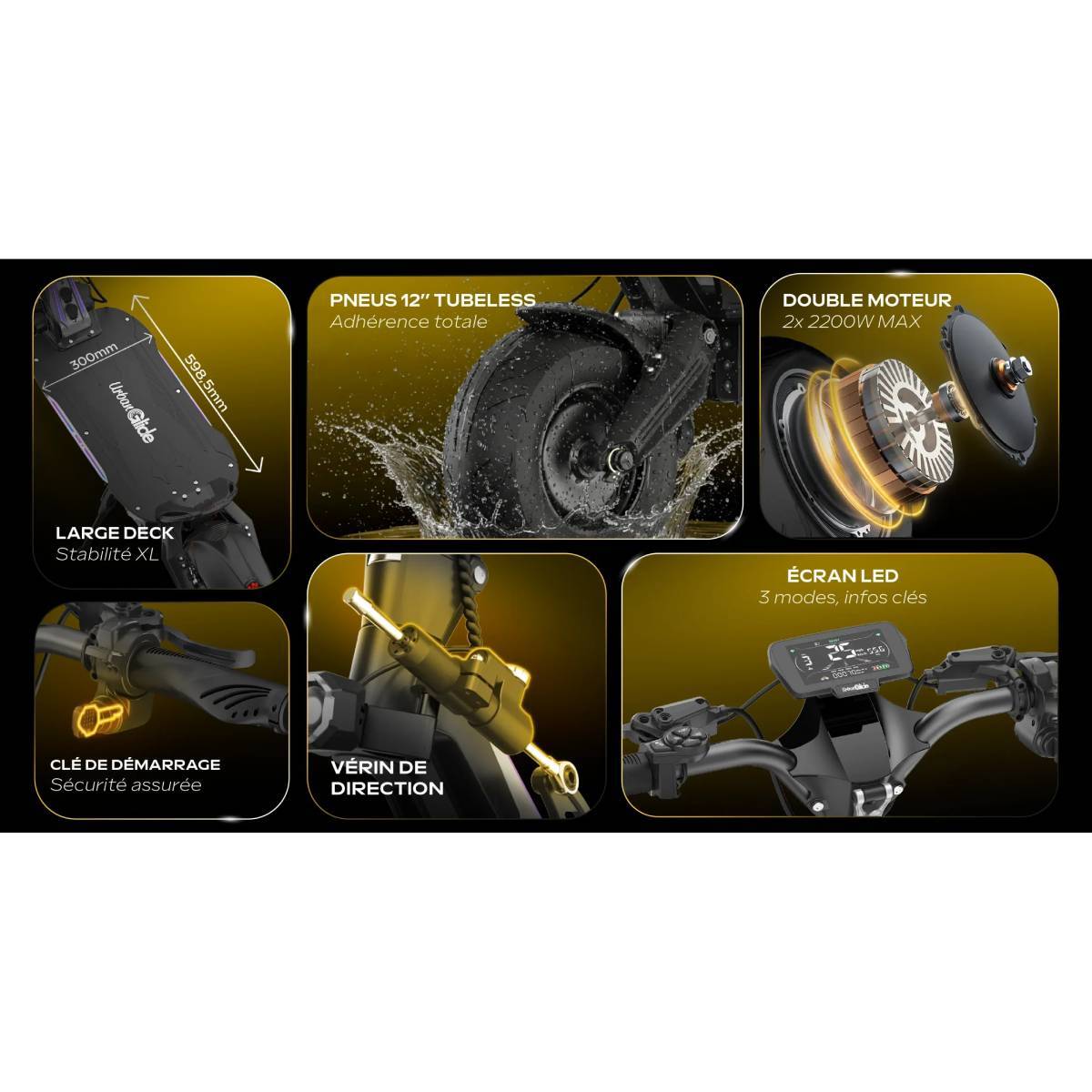Trotinete Elétrica UrbanGlide Eon X 2200W X2 12" Dual Motor 60V 30Ah Autonomia 140km Carga 150kg Preto - Imagem 4