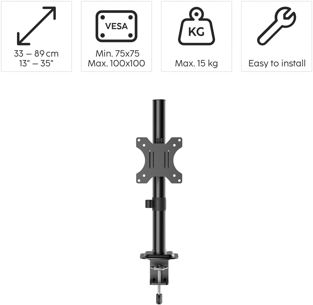 Suporte de Monitor HAMA Ajustável em Altura Inclinável e Giratório 13" a 35" Preto - Imagem 2