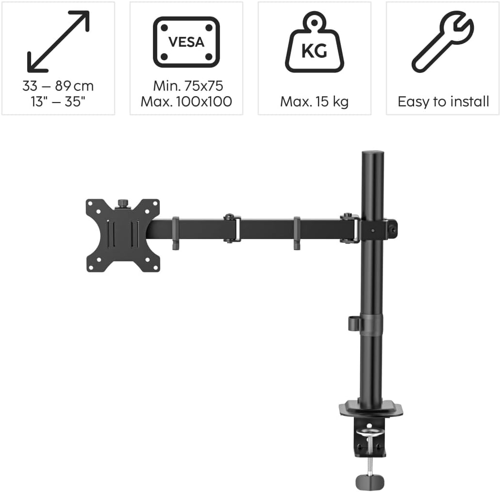 Suporte de Monitor HAMA Ajustável em Altura Inclinável e Giratório 13" a 32" Preto - Imagem 2