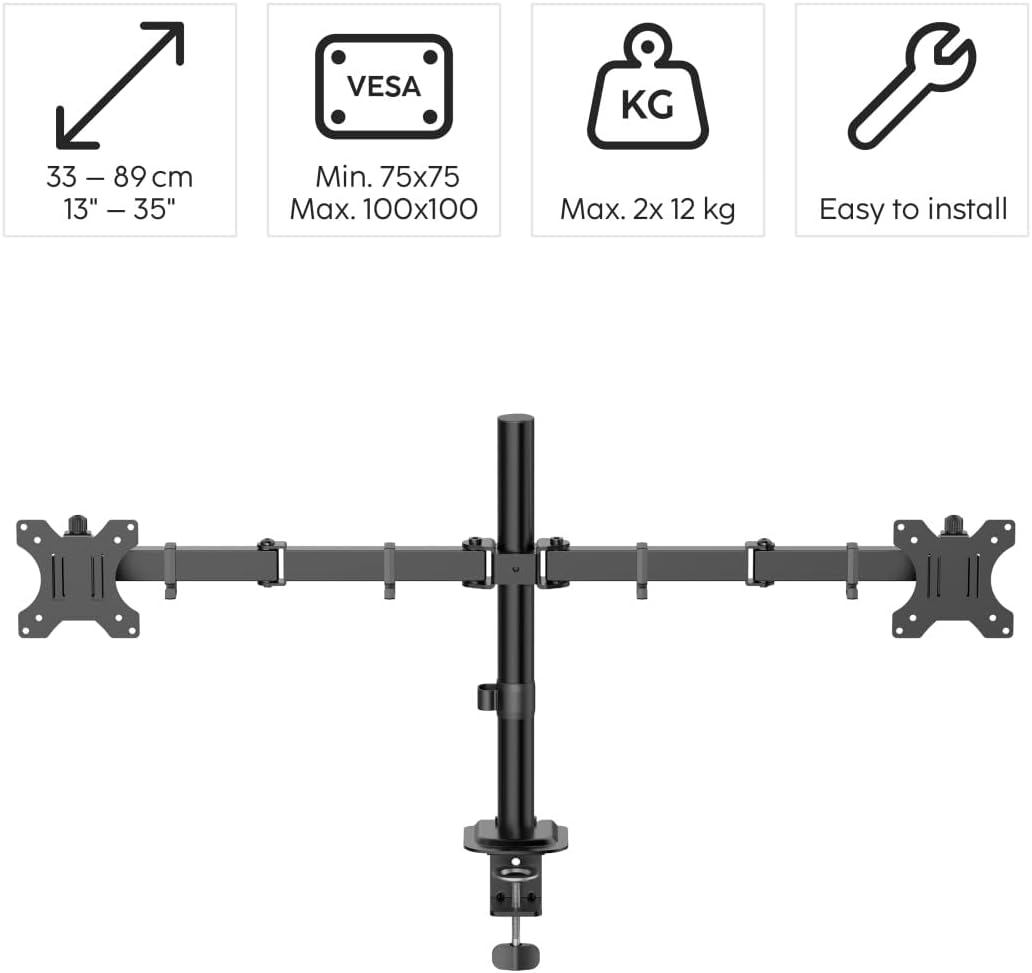 Suporte de Monitor Hama para 2 Monitores 13" a 35" Ajustável em Altura Inclinável e Giratório Preto - Imagem 2