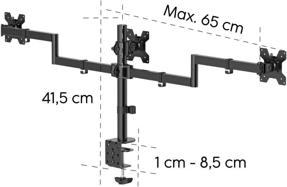 Suporte de Monitor HAMA para 3 Monitores 13" a 27" Ajustável em Altura Inclinável e Giratório - Imagem 6