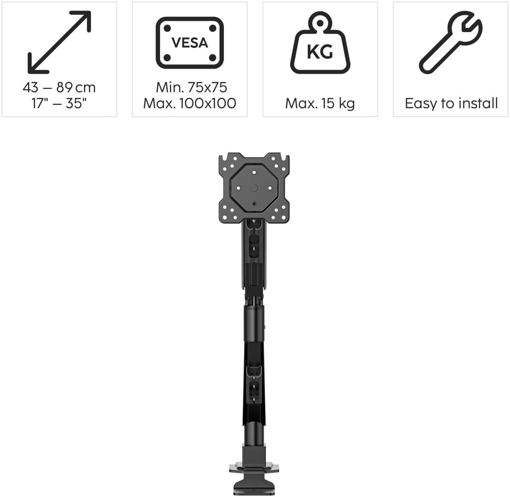 Suporte de Monitor HAMA Articulado com Pistão a Gás 17" a 35" Ajustável Preto - Imagem 2