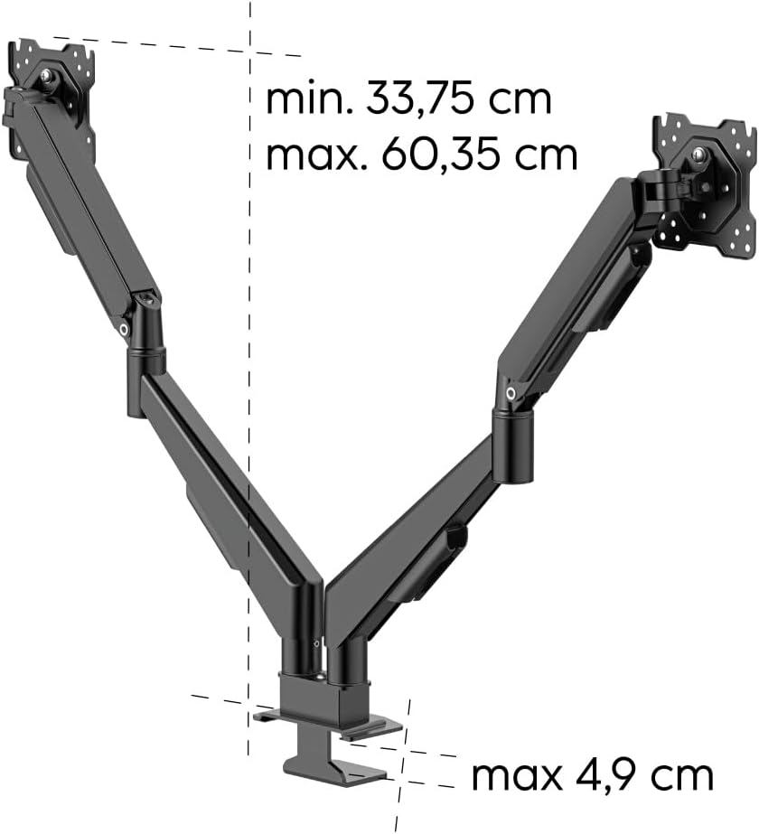 Suporte de Monitor Hama para 2 Monitores 17" a 35" Mola a Gás Totalmente Móvel Preto - Imagem 6