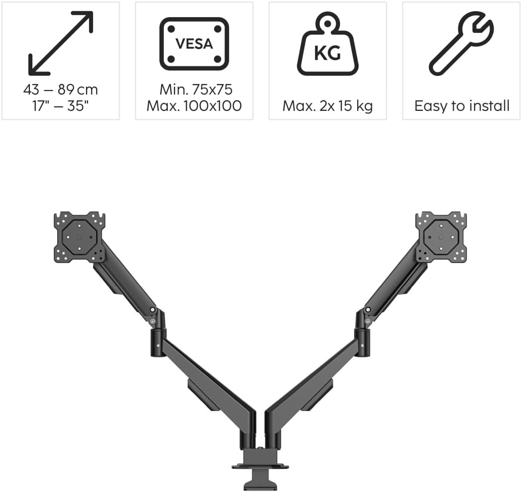 Suporte de Monitor Hama para 2 Monitores 17" a 35" Mola a Gás Totalmente Móvel Preto - Imagem 2