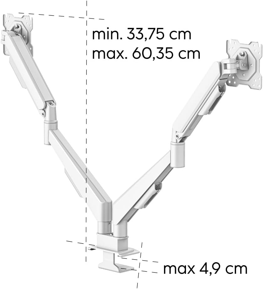 Suporte de Monitor HAMA para 2 Monitores com Mola de Gás 17" a 35" Totalmente Móvel Branco - Imagem 6