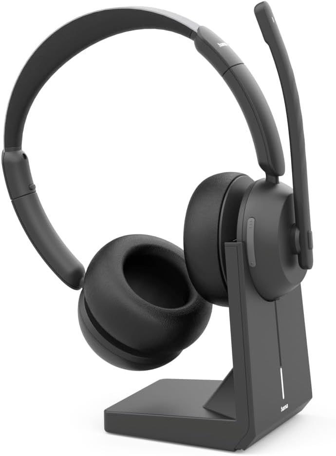 Headset Wireless HAMA BT-800 Bluetooth Multipoint com Estação de Carregamento Mono/Stereo Preto - Imagem 1