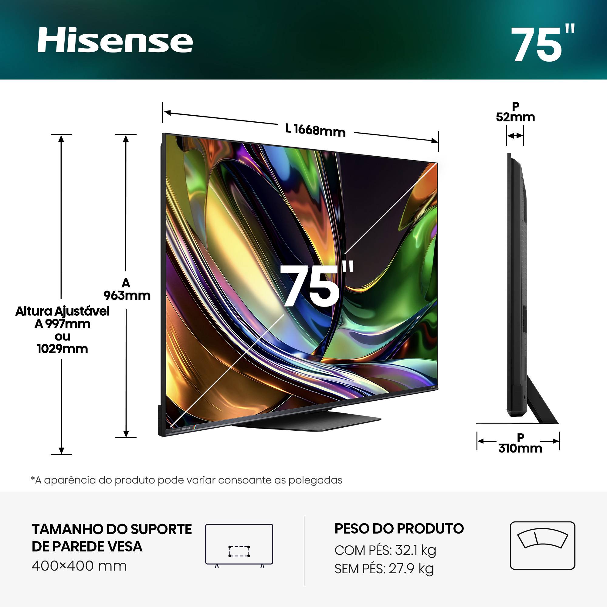 Smart TV Hisense Serie UR8S 75" RGB MiniLED 4K Ultra HD USB HDMI WiFi Bluetooth - Imagem 2