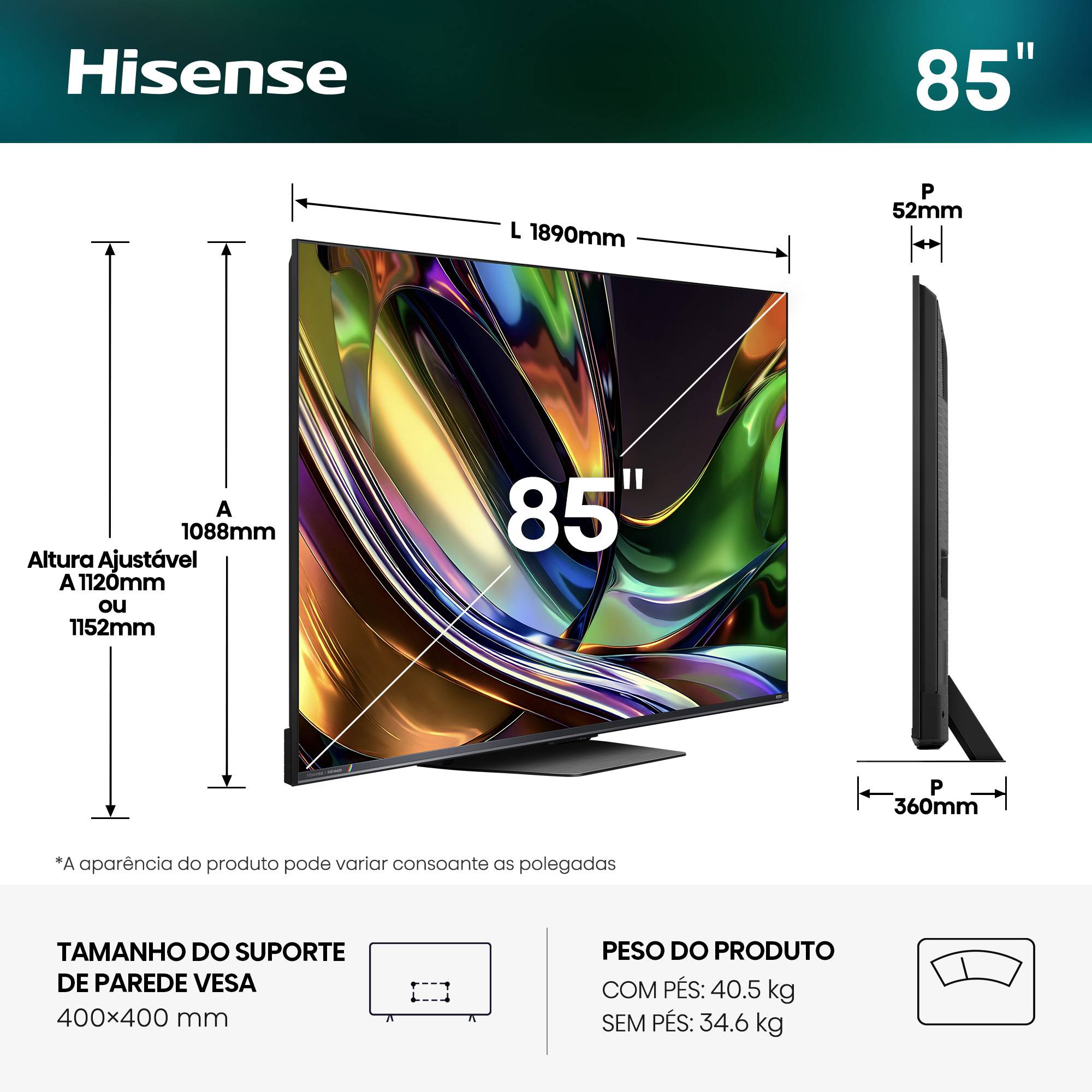 TV HISENSE 85" Serie UR8S Mini-LED RGB Ultra HD 4K WiFi Bluetooth - Imagem 2