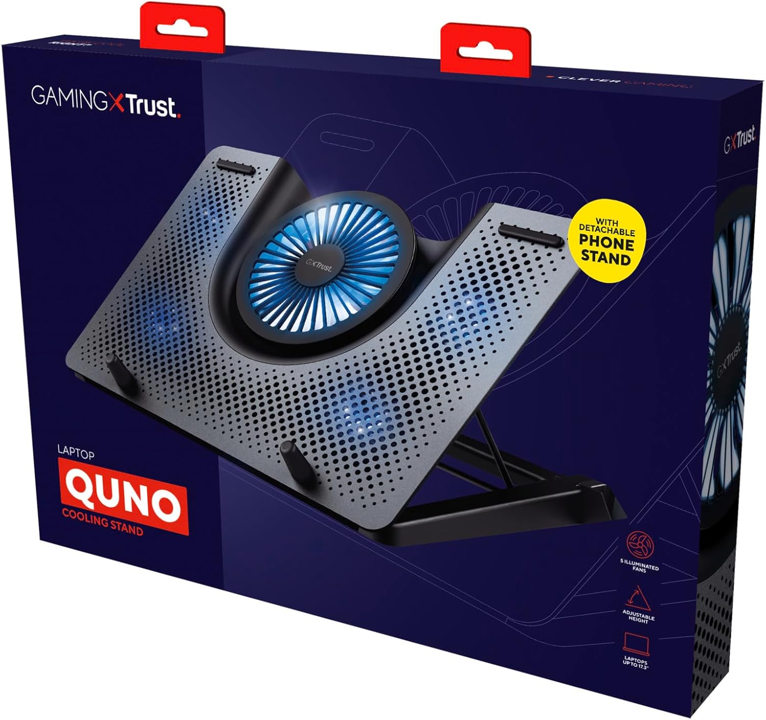 Base de Refrigeração Trust GXT 1125 Quno para Portátil até 17.3" Alumínio 5 Ventoinhas LED Azul 5 Posições - Imagem 10